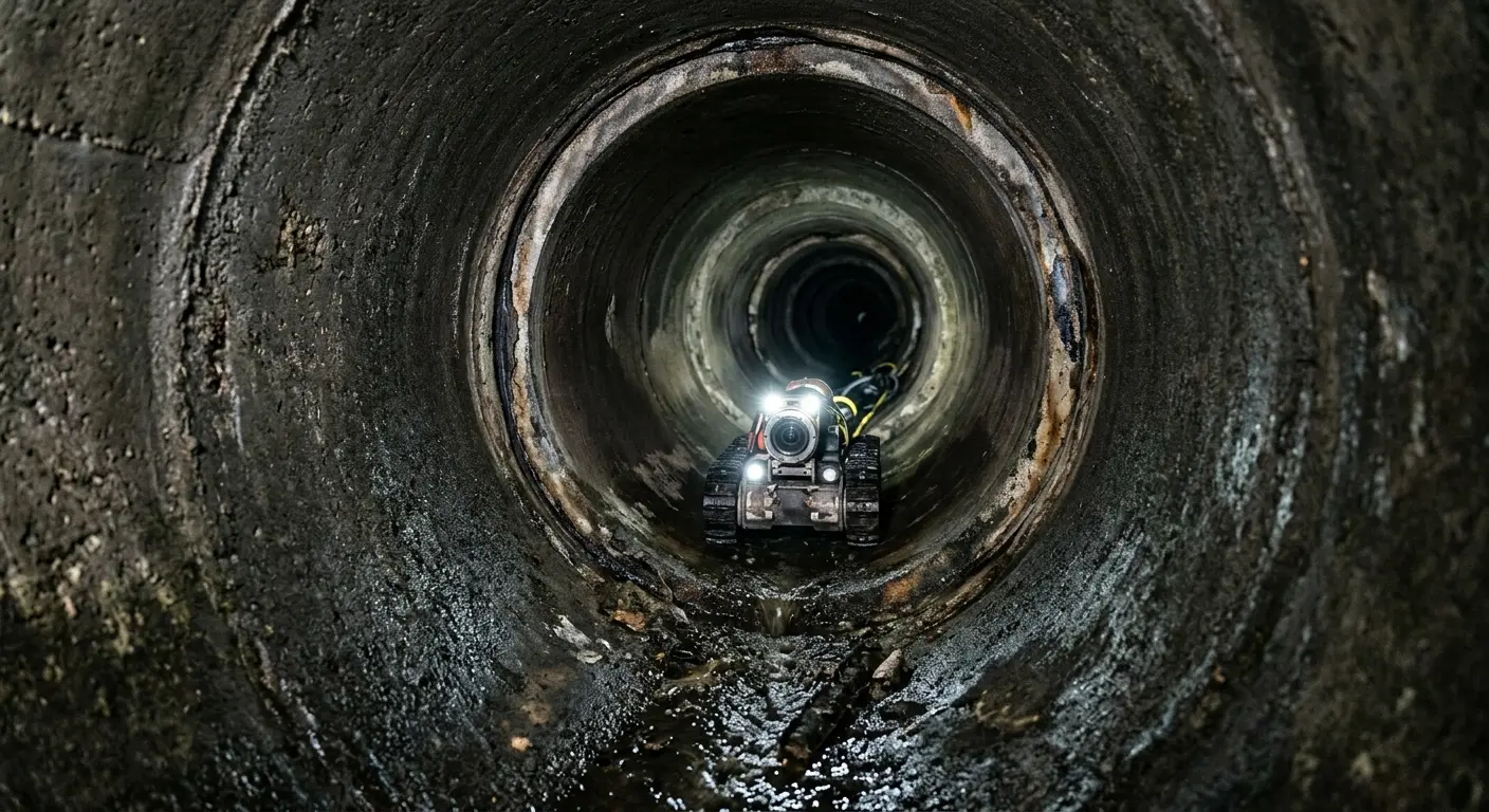 Robotic sewer camera inspecting pipe interior for Sewer Line Repair in East Flat Rock
